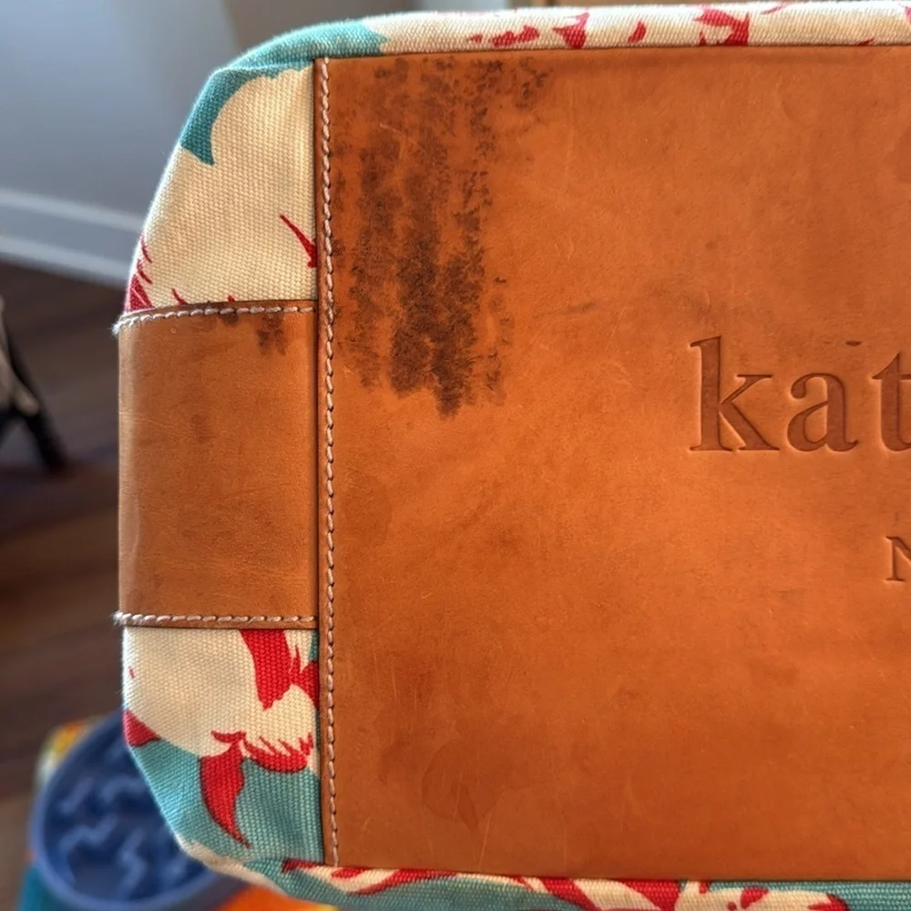 Vintage Kate Spade Floral Canvas Leather Tote Lined